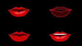 Set of speaking lips mouth. Red lips on the black background