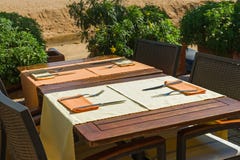 Set Tables At Outside Dining Area Royalty Free Stock Photo