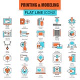 Set of thin line icons 3D printing and modeling technology Vector Illustration Set of thin line icons 3D printing and modeling technology Vector Illustration