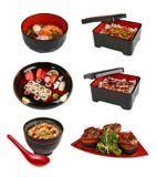 A set of traditional Japanese dishes. On a white background stock photo A set of traditional Japanese dishes. On a white background stock photo