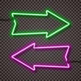 A set of two color variants of neon lamps with wires, shaped arrow pointer. Green and violet. . royalty free illustration A set of two color variants of neon lamps with wires, shaped arrow pointer. Green and violet. . royalty free illustration