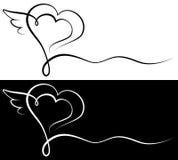 Set Of Two Condolence Cards Heart With Wing Black And White stock illustration Set Of Two Condolence Cards Heart With Wing Black And White stock illustration