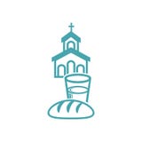 Vector illustration of the building of church and glass with water and loaf of bread stock illustration Vector illustration of the building of church and glass with water and loaf of bread stock illustration