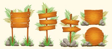 Set of vector cartoon wooden signs of various forms stock illustration Set of vector cartoon wooden signs of various forms stock illustration