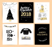 Set of vector Christmas, New year congratulation card designs. Scandinavian style illustration. Simple cute hand made xmas card collection. Contour icon and royalty free illustration Set of vector Christmas, New year congratulation card designs. Scandinavian style illustration. Simple cute hand made xmas card collection. Contour icon and royalty free illustration