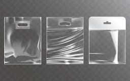 Set of vector illustrations of transparent plastic bags with hang slot royalty free illustration Set of vector illustrations of transparent plastic bags with hang slot royalty free illustration