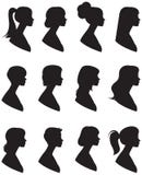 Set of vector silhouettes. Portrait of a woman in a profile with Stock Image Set of vector silhouettes. Portrait of a woman in a profile with Stock Image