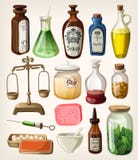 Set of vintage apothecary and medical supplies royalty free illustration Set of vintage apothecary and medical supplies royalty free illustration