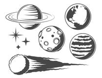 Set of vintage planet icons stock illustration Set of vintage planet icons stock illustration