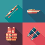 Set of water sports flat square icons with long shadows. stock illustration Set of water sports flat square icons with long shadows. stock illustration