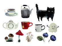 Set of watercolor objects isolated on white background royalty free illustration Set of watercolor objects isolated on white background royalty free illustration