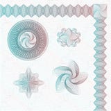 Set of watermarks and borders. Guilloche pattern for banknote, diploma, certificate, currency, voucher, money design. Guilloche