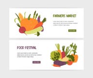 Set of web banner templates with tasty organic vegetables and place for text on white background. Colorful modern vector Royalty Free Illustration Set of web banner templates with tasty organic vegetables and place for text on white background. Colorful modern vector Royalty Free Illustration