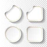 Set of white paper stickers on transparent background. Circle and square labels, buttons. stock illustration Set of white paper stickers on transparent background. Circle and square labels, buttons. stock illustration
