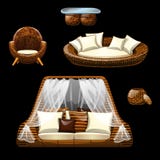Set of wicker furniture on black background stock illustration Set of wicker furniture on black background stock illustration