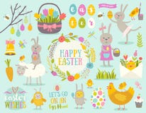Set Wielkanocni postać z kreskówki i projektów elementy ilustracja wektor Set Wielkanocni postać z kreskówki i projektów elementy ilustracja wektor