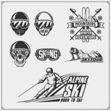 Set of winter sports emblems, labels and design elements. Skiing, downhill, slalom. vector illustration Set of winter sports emblems, labels and design elements. Skiing, downhill, slalom. vector illustration