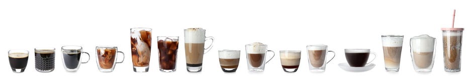 Set With Different Types Of Coffee Drinks Stock Image