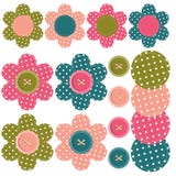 Set With Scrapbook Flowers And Buttons Royalty Free Stock Photos