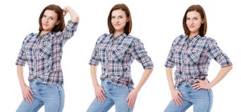 Set woman in casual clothes isolated on white background, collage royalty free stock image Set woman in casual clothes isolated on white background, collage royalty free stock image