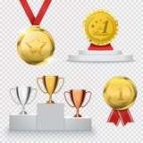 Set zwycięzcy trofeum Nagrodzony szablon Medal i podium wektor royalty ilustracja Set zwycięzcy trofeum Nagrodzony szablon Medal i podium wektor royalty ilustracja