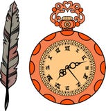 Set złocisty zegarek i piórko ilustracji Set złocisty zegarek i piórko ilustracji