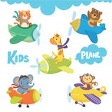 Set śliczny zwierzę na samolocie w niebie ilustracja wektor Set śliczny zwierzę na samolocie w niebie ilustracja wektor