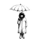 Seul support de fille sous la pluie avec le parapluie Illustration de vecteur illustration libre de droits Seul support de fille sous la pluie avec le parapluie Illustration de vecteur illustration libre de droits
