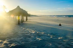 Several beach sun umbrellas at the sunset royalty free stock image Several beach sun umbrellas at the sunset royalty free stock image