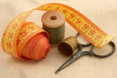 Sewing Kit On Canvas Royalty Free Stock Image Sewing Kit On Canvas Royalty Free Stock Image