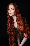 beautiful redhead girl with long hair. Perfect woman portrait on black background. Gorgeous hair and deep eyes Natural beauty royalty free stock image beautiful redhead girl with long hair. Perfect woman portrait on black background. Gorgeous hair and deep eyes Natural beauty royalty free stock image