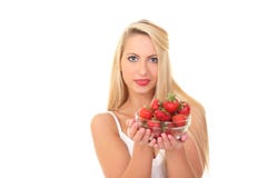 Beautiful young blond woman with strawberry royalty free stock image Beautiful young blond woman with strawberry royalty free stock image
