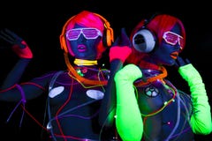 Glow uv neon sexy disco female cyber doll Stock Photo Glow uv neon sexy disco female cyber doll Stock Photo