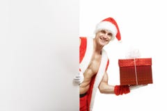 fitness Santa holding a red boxes stock images fitness Santa holding a red boxes stock images