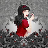 Sexy girl with black hair holding cake vector illustration Sexy girl with black hair holding cake vector illustration