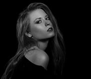 Sexy glamour female model with long blond hair posing in black s Stock Photos Sexy glamour female model with long blond hair posing in black s Stock Photos