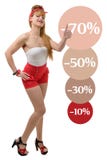 Sexy Retro- Mädchen shopaholic auf weißem Hintergrund lizenzfreies stockfoto Sexy Retro- Mädchen shopaholic auf weißem Hintergrund lizenzfreies stockfoto