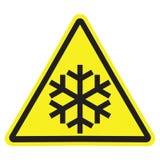 Señal de peligro amarilla del triángulo con el copo de nieve negro aislado ilustración del vector Señal de peligro amarilla del triángulo con el copo de nieve negro aislado ilustración del vector