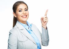 Señalar el dedo Mujer de negocios sonriente imagenes de archivo Señalar el dedo Mujer de negocios sonriente imagenes de archivo