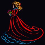 Señora hermosa en un vestido magnífico largo con un ramo de flores en sus manos libre illustration Señora hermosa en un vestido magnífico largo con un ramo de flores en sus manos libre illustration