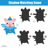 Shadow matching game. Kids activity with winter pig Vector Illustration Shadow matching game. Kids activity with winter pig Vector Illustration