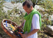 Shaman with a tambourine conducts a ritual on the beach. Spell D royalty free stock photos Shaman with a tambourine conducts a ritual on the beach. Spell D royalty free stock photos