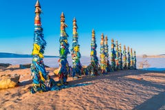 Shaman Totem Poles At Cape Burkhan On Olkhon Island Stock Photo Shaman Totem Poles At Cape Burkhan On Olkhon Island Stock Photo