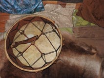 Shamanic tambourine. Shaman drum. For rituals and rites stock photo Shamanic tambourine. Shaman drum. For rituals and rites stock photo