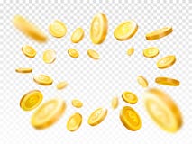 Shiny realistic gold coins explosion. Casino golden coin, falling money vector illustration concept