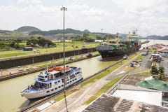 Ships entering the Panama Canal royalty free stock photos Ships entering the Panama Canal royalty free stock photos