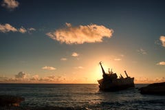Shipwreck Silhouette At Sunset 
