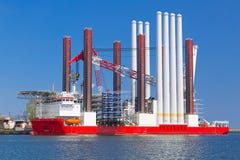 Shipyard in Gdynia with wind turbine installation vessel royalty free stock photography Shipyard in Gdynia with wind turbine installation vessel royalty free stock photography