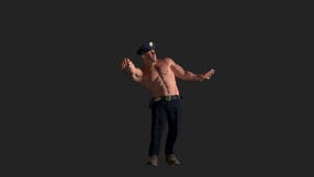 Shirtless sexy muscular Chippendale policeman dancing. 3D Character with Alpha included