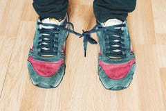 Shoes shoelaces tied to each other at aprill fool day b stock image Shoes shoelaces tied to each other at aprill fool day b stock image